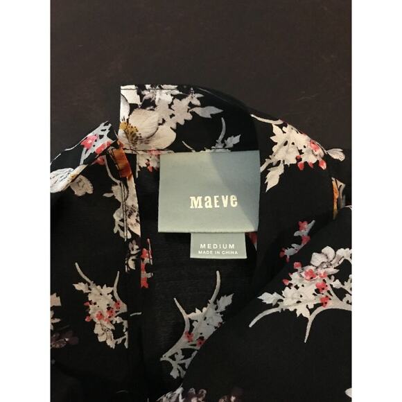 Anthropologie Maeve Hidra Black Motif 100% Silk Blouse - Medium - Picture 6 of 10